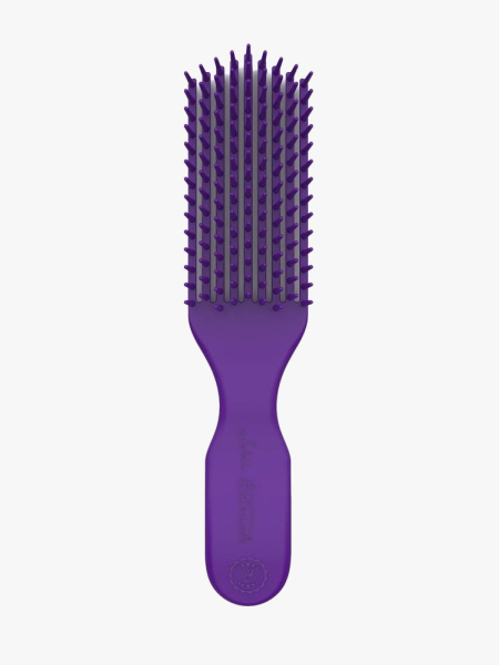 A purple Felicia Leatherwood Detangler Brush on a light gray background